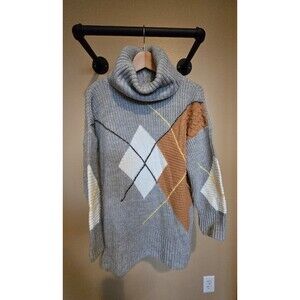 River Island gray patterned chunky turtle neck sweater size small